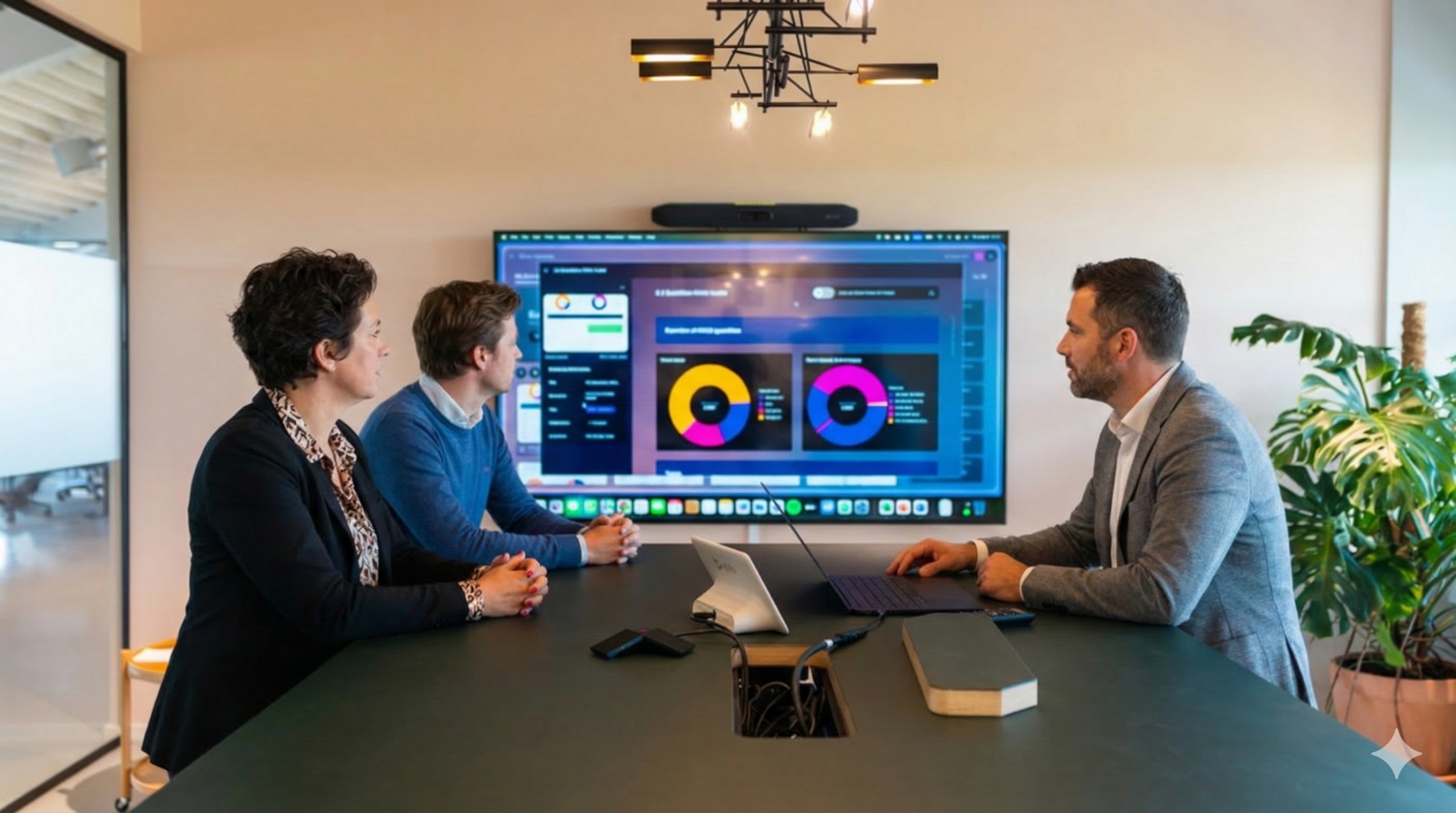 Team member presenting BIM data on large screen using Vitus duyring a meeting